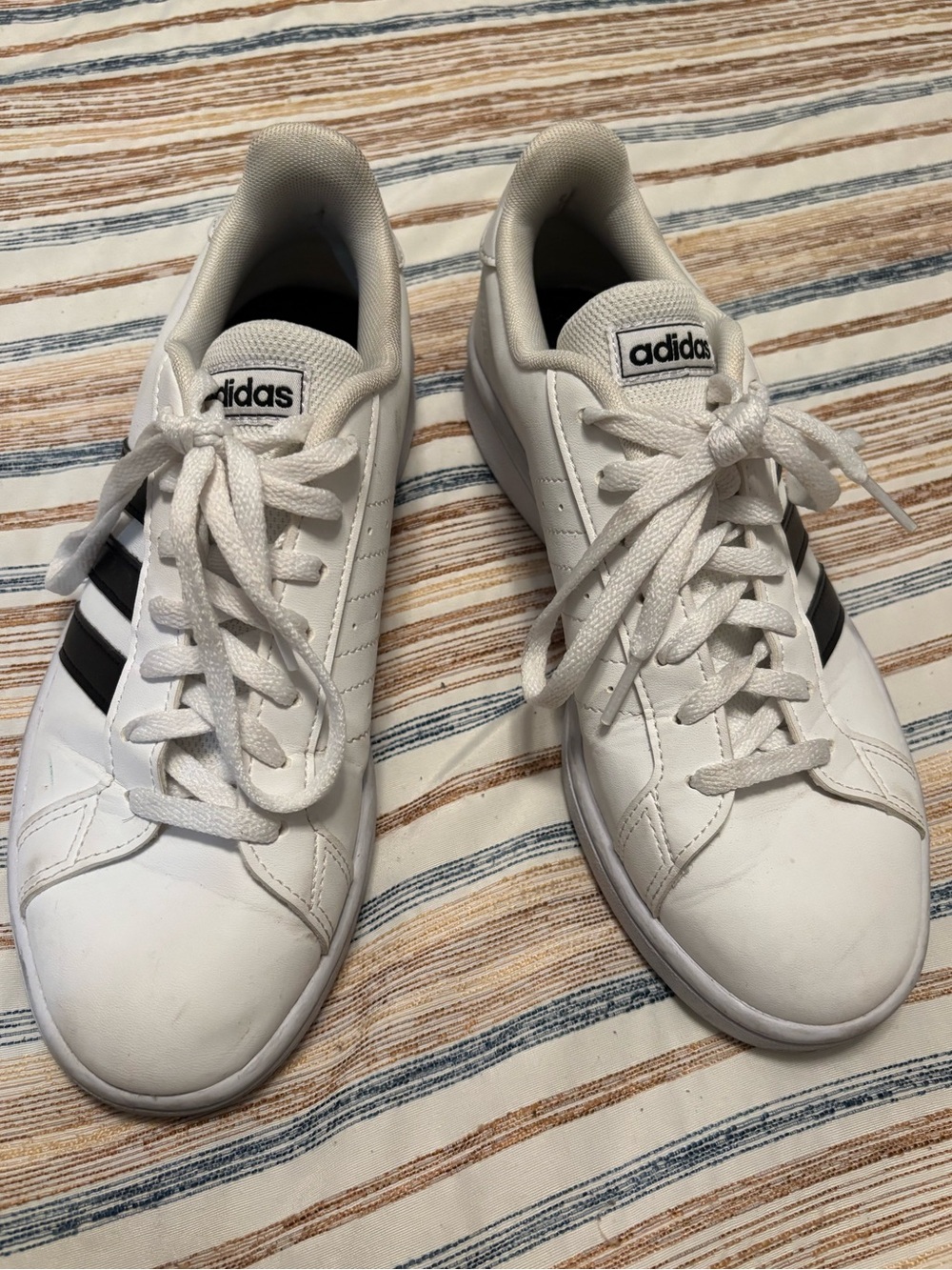 adidas Women's White Sneakers with Black Stripes Women’s 7.5
